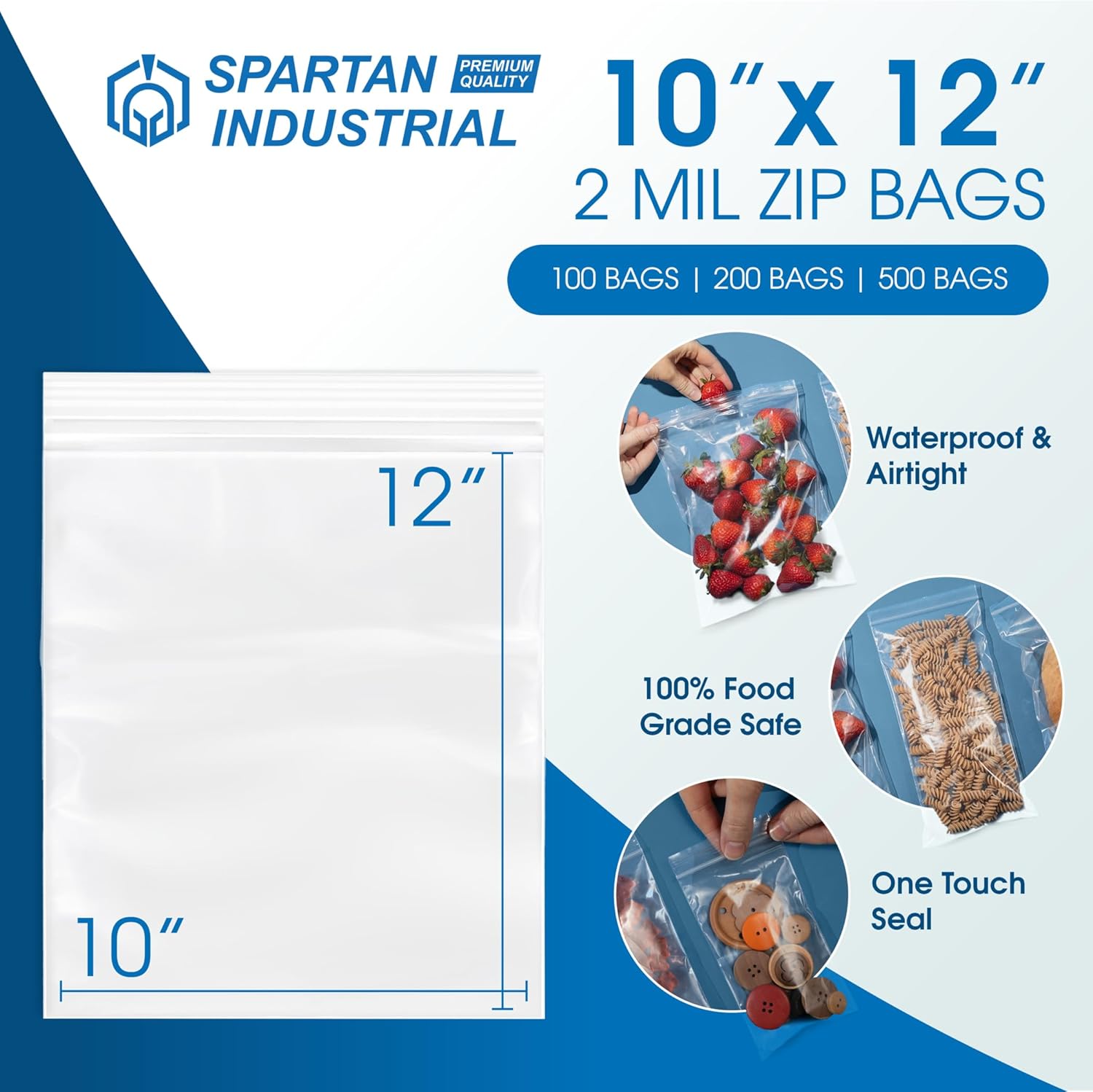 Spartan Industrial - 10” X 12” (500 Count) 2 Mil Clear Reclosable Zip Plastic Poly Bags with Resealable Lock Seal Zipper - Image 3