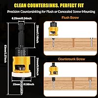 Vista 5 de 8PCS Countersink Drill Bit Set with Low Friction Depth Stop, Replaceable HSS Pilot Drill, Multi-Size Bits, 1/4" Hex Shank, Precision Woodworking