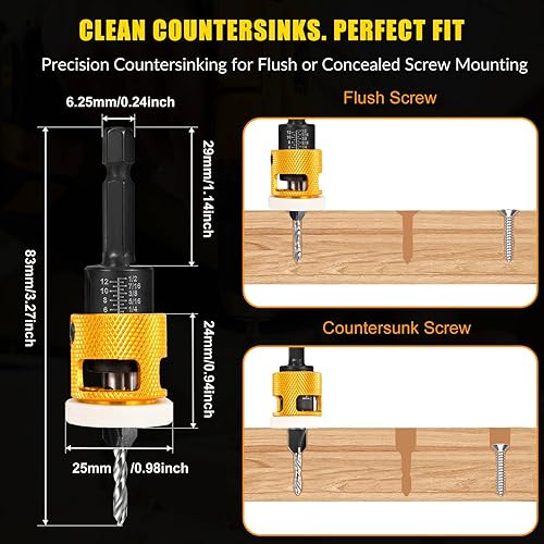 Miniatura 5 de Juego de brocas avellanadas de 8 piezas con tope de baja profundidad de fricción, tamaños de 2.8 × 8 3.2 × 8 3.5 × 10 4.4 × 12.7 4.8 × 0.500 in,