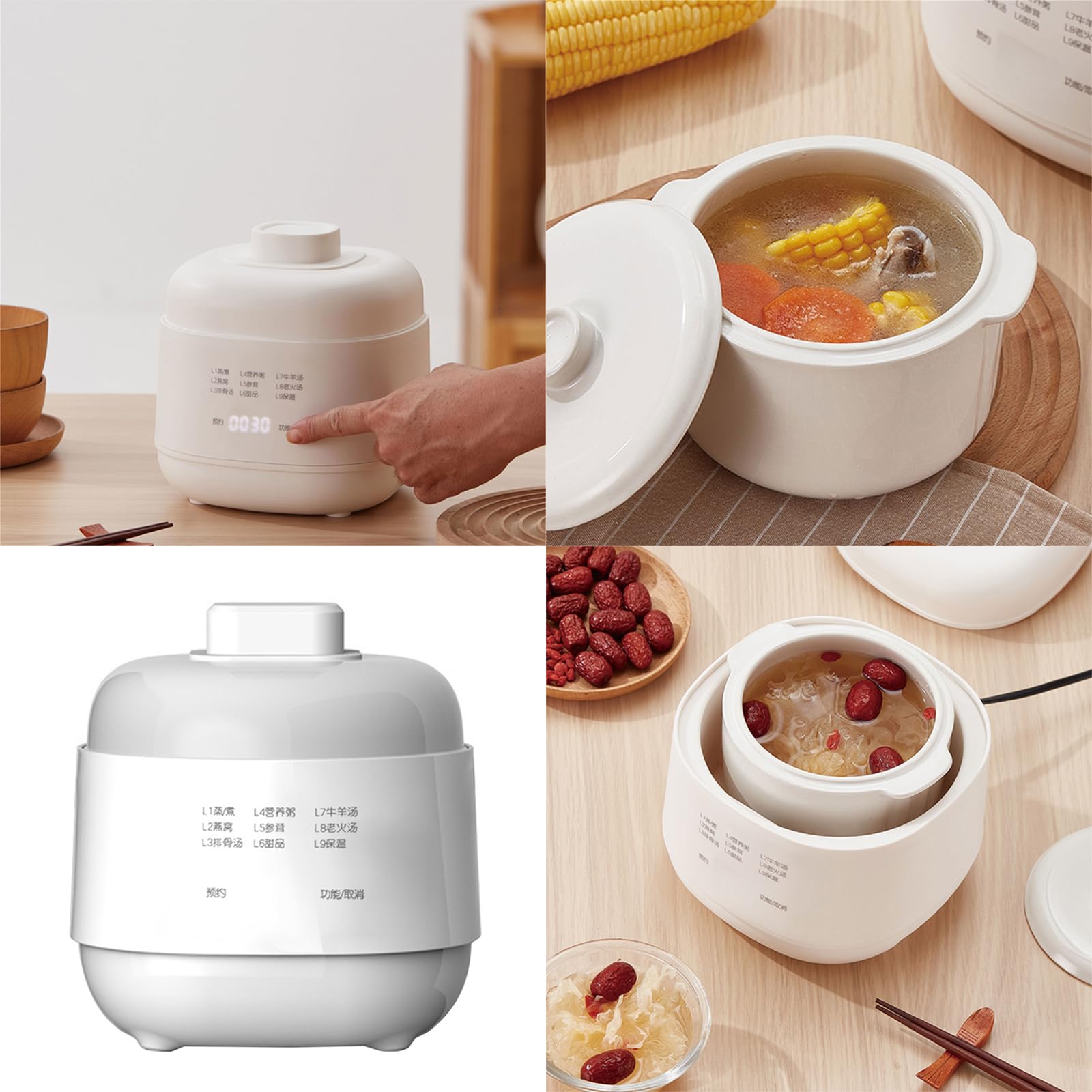 Cuiseur Électrique De Soupe Bouillie Marmites Ragoût en Céramique 1L avec Le Contrôle Petit Lent Approprié À La Cuisson Saine Électrique