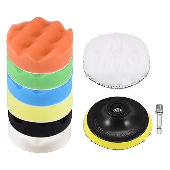 uxcell 7Pcs 4 Inch Drill Power Brush Sponge Wool Pads Cleaning Kit with Disc Pad Holder