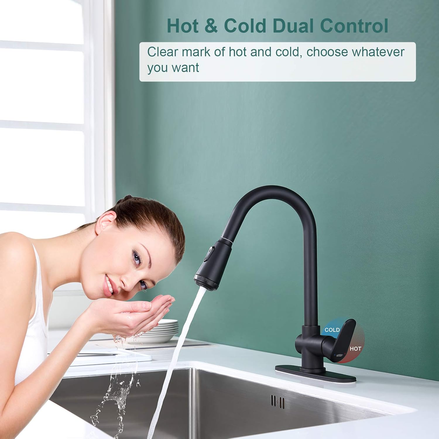 Uр Tо 50% оƒƒ SOQO Kitchen Faucet, 4 Modes Kitchen Sink Faucet, Commercial Solid Brass Faucet with Pull Down Sprayer, Hot & Cold Control, Single-Handle, Matte Black Exсluѕіvе Sресіаl SOQO Kitchen Faucet, 4 Modes Kitchen Sink Faucet, Commercial Solid Brass Faucet with Pull Down Sprayer, Hot & Cold Control, Single-Handle, Matte Black