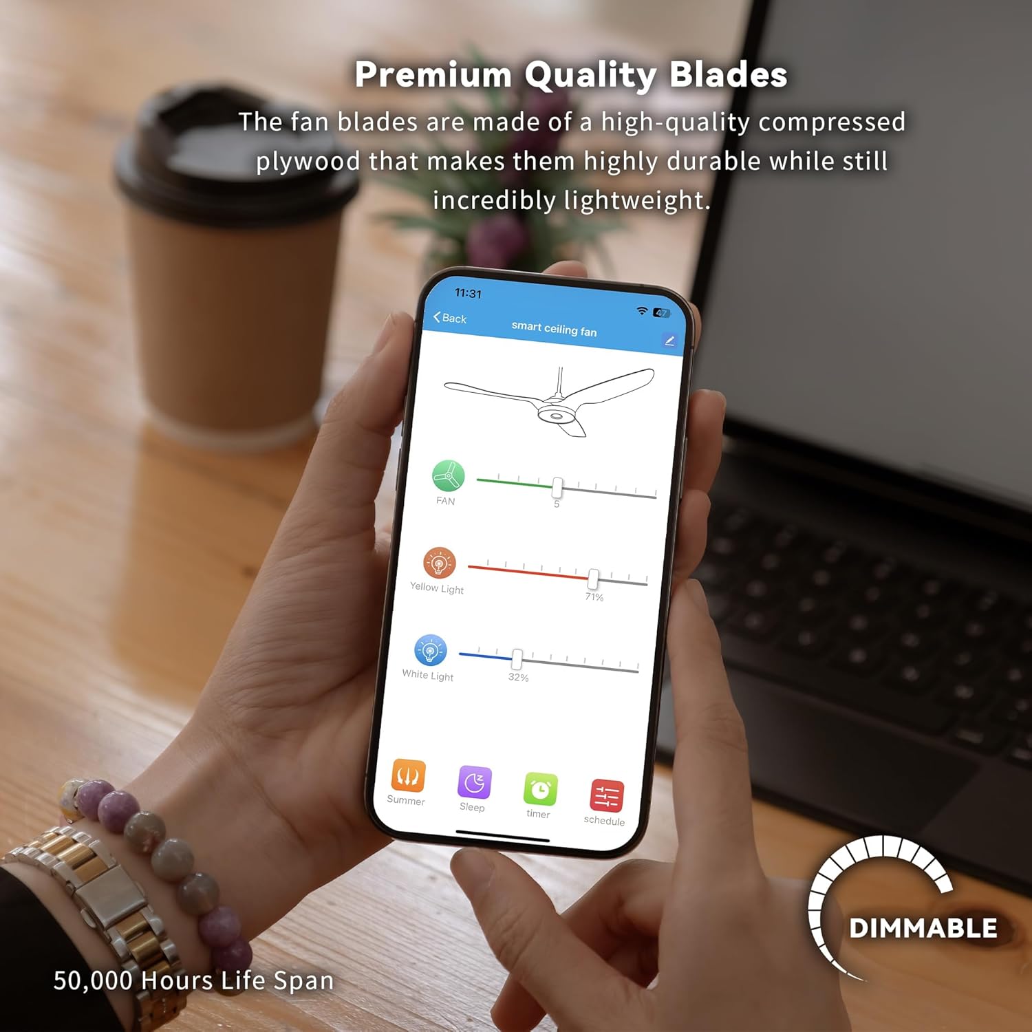 SMAFAN Smart 52" Ceiling Fans with Lights Flush Mount, 3 Light Colors Dimmable, 10 Speeds DC Ceiling Fan with Remote, Outdoor Ceiling Fan Compatible with Alexa, Siri & Google Home, Black Gold