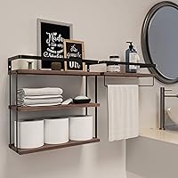 Vista 4 de Juego de 2 estantes flotantes montados en la pared de 3+1 niveles, estante de pared de madera rústica con marco de metal, estante de almacenamiento