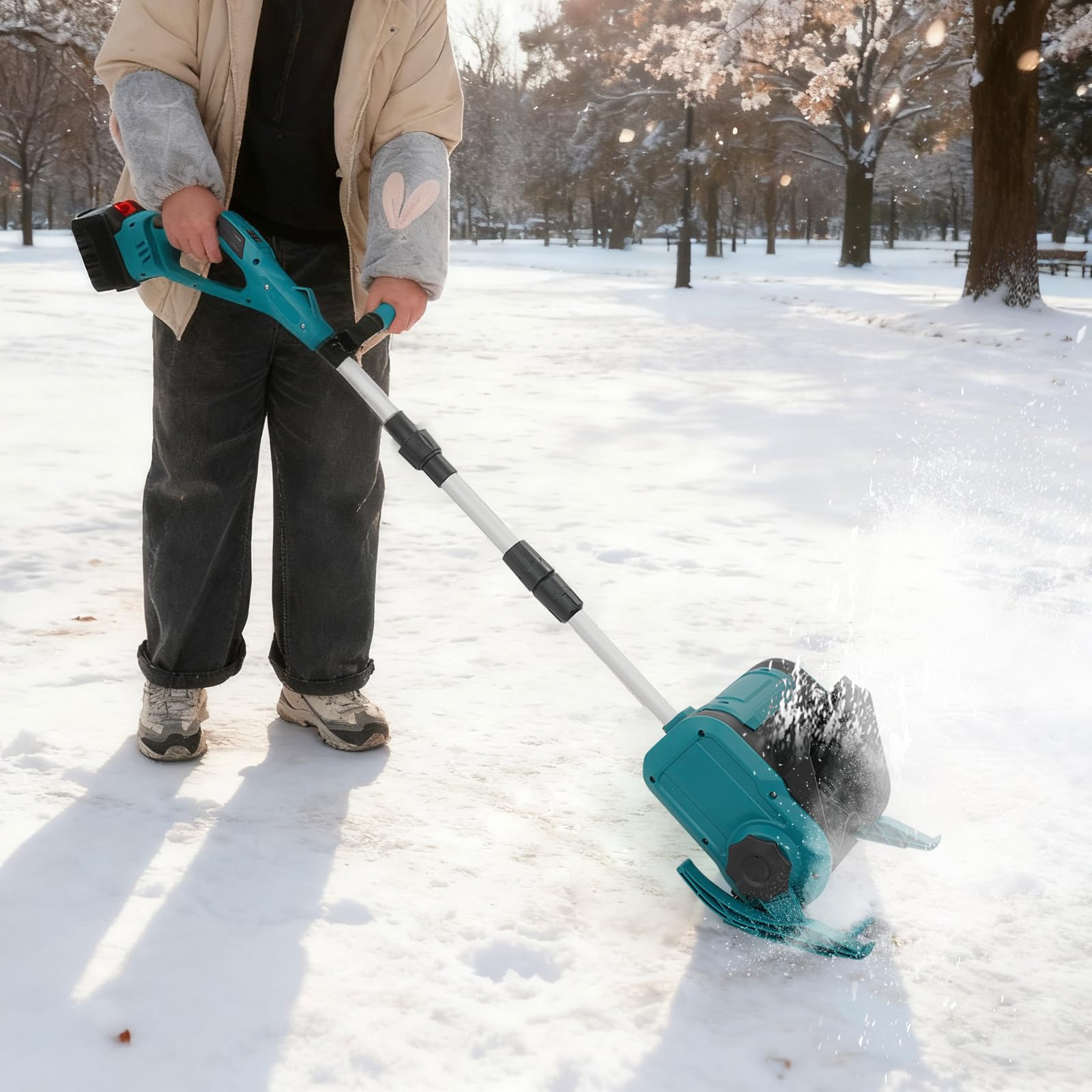 Akku Schneefräse, Straßenschneepflug, Elektrische Schneefräse mit 2 Akkus und 1 Ladegerät, Schneeschaufe, Schneekehrmaschine, Schneeschieber, Schneeräumgeräte, für Stadtstraßen