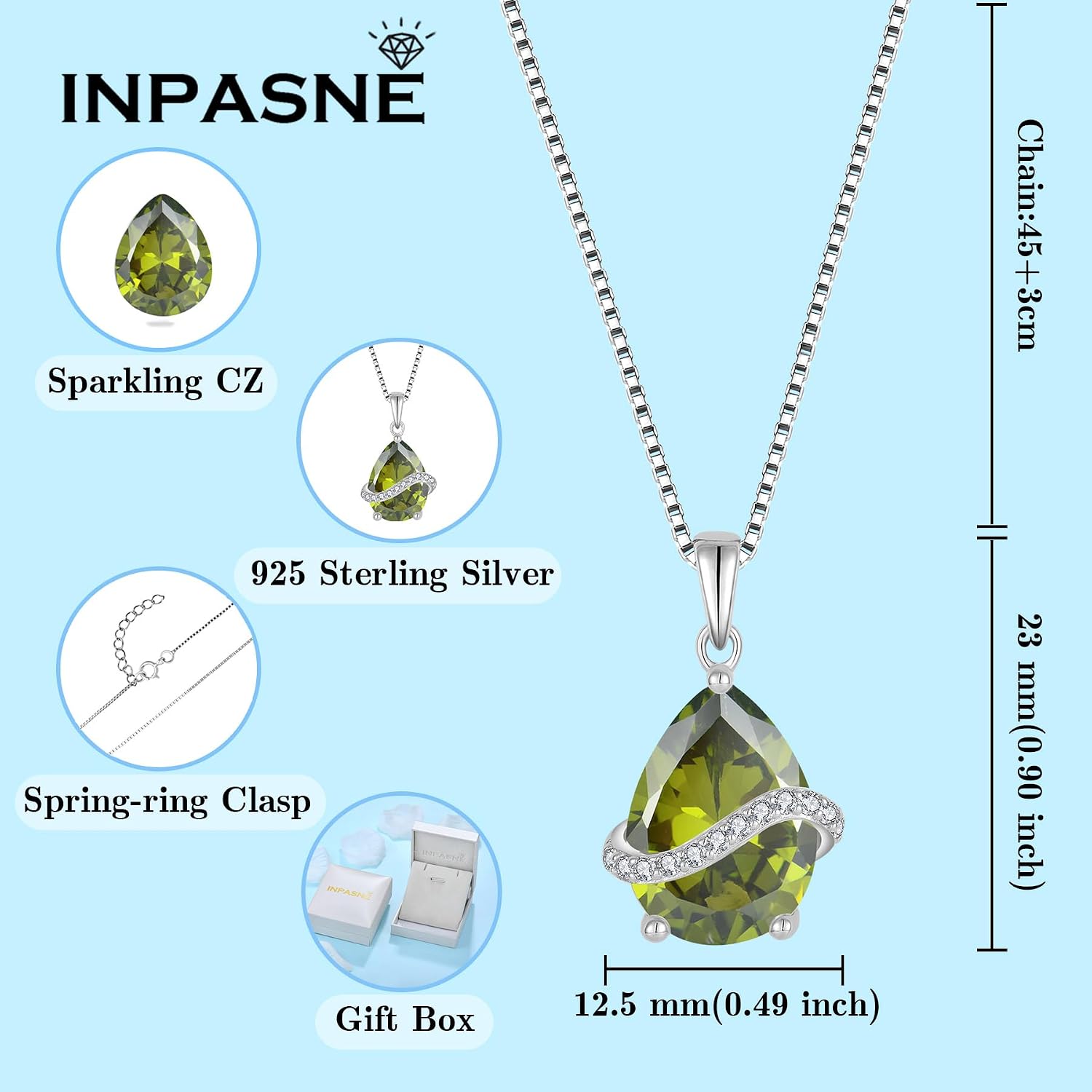 Teardrop Necklace for Women 925 Sterling Silver Birthstone Necklace Pendant Jewelry Gifts for Her