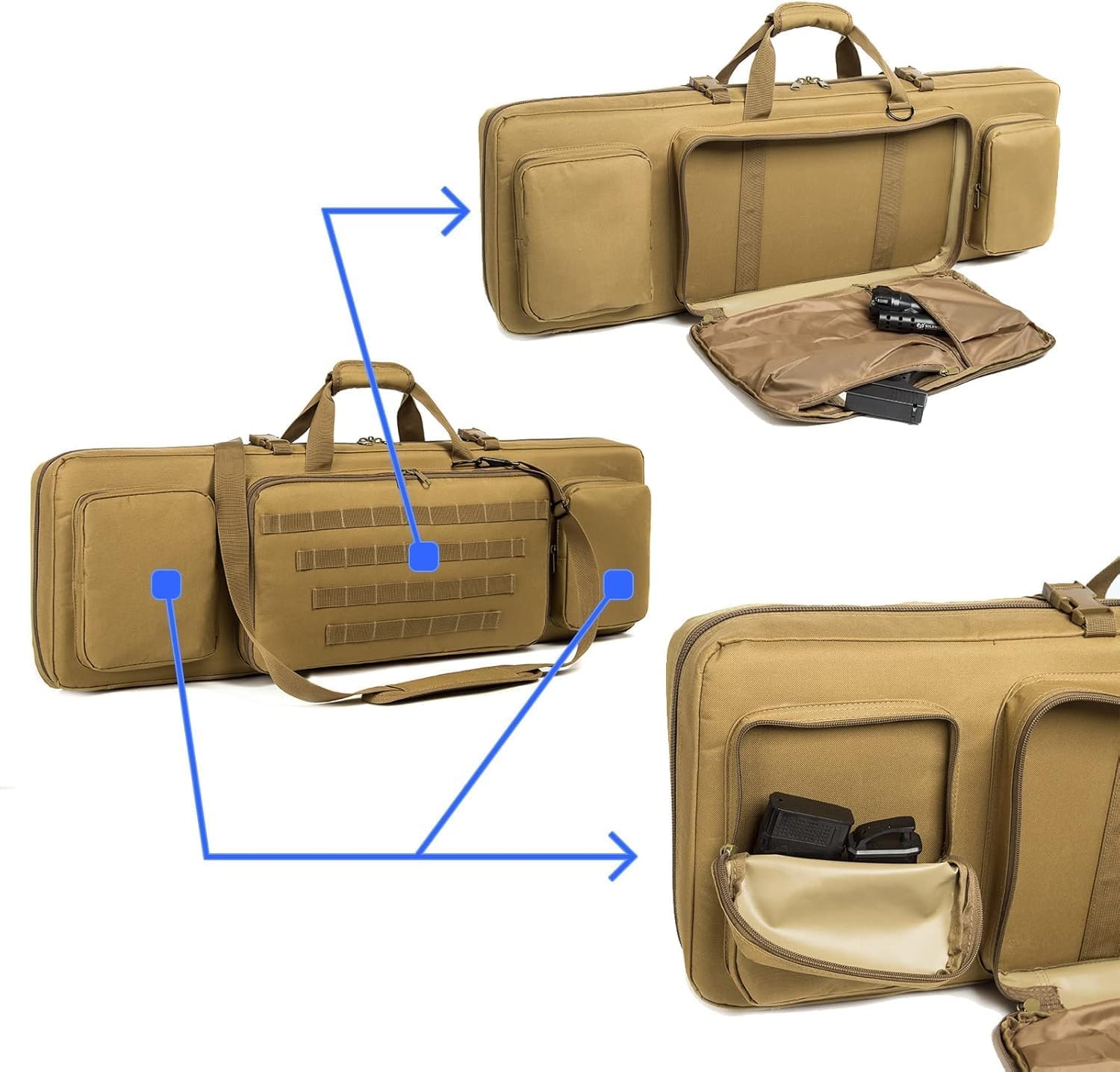 Double Rifle Case Soft Bag Long Tactical Rifle Backpack Soft Rifle Case 46 inch Rifle Pistol Firearm Storage and Transportation with Bullet Shoulder Strap Hunting Shooting Range Outdoor