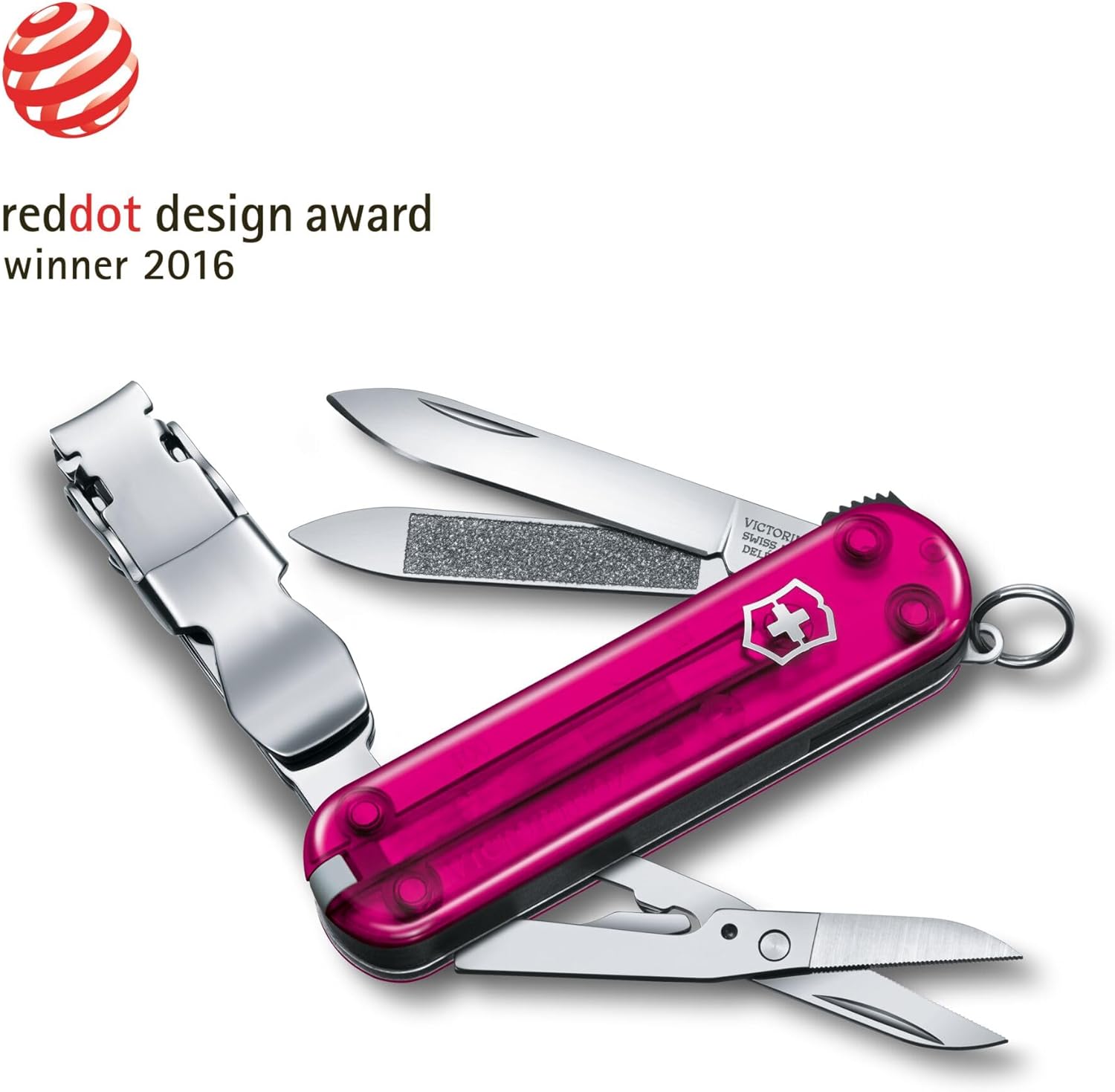 Victorinox Nail Clip 580, 8 Functions, Swiss Made Multi-Tool with Nail File, Nail Cleaner and Small Blade - Transparent Pink