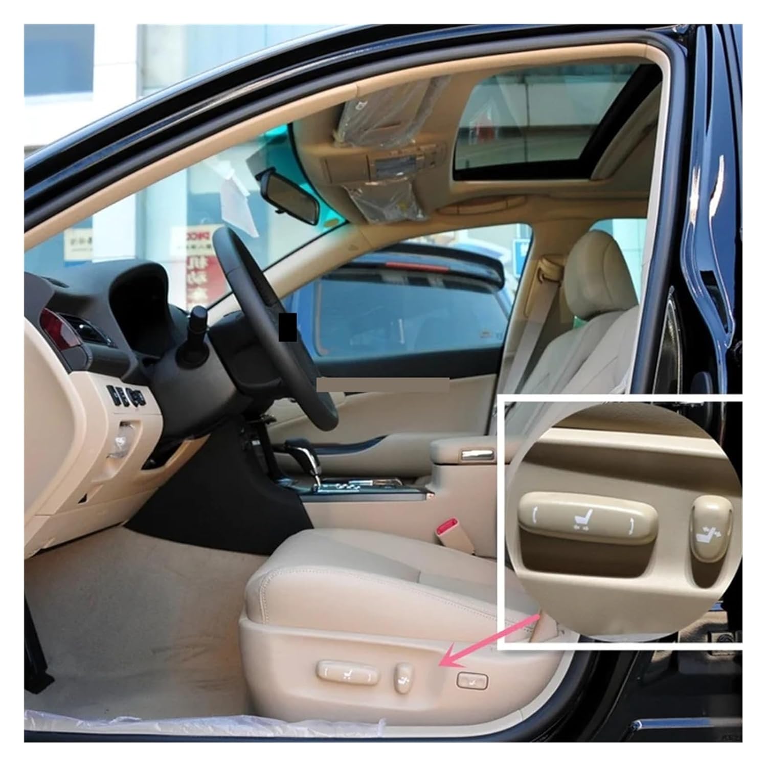 Car Power Fit for Seat Switch Adjust Cap Fit for Fit for Camry 2006-2011 Crown Reiz 2006-2009 Highlander Seat Adjust Switch(Left Big Beige)(Right Big Black)