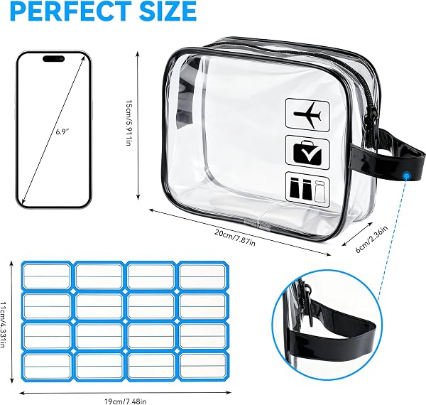 Trousse de Toilette Transparente + 8 Bouteilles Vide - Kit de Voyage avec Pochette Étanche et Sac Transparent pour Produits Toilette - Conforme aux Normes Aériennes - 2