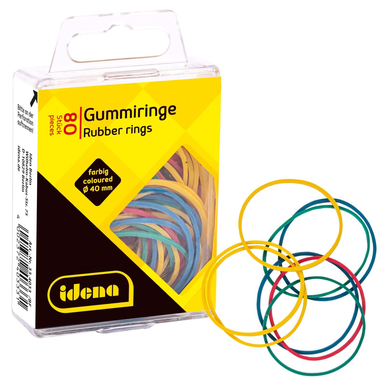 Idena 334033 334033 Gumki Recepturki, Wielokolorowy, 40 mm, 80 Sztuk