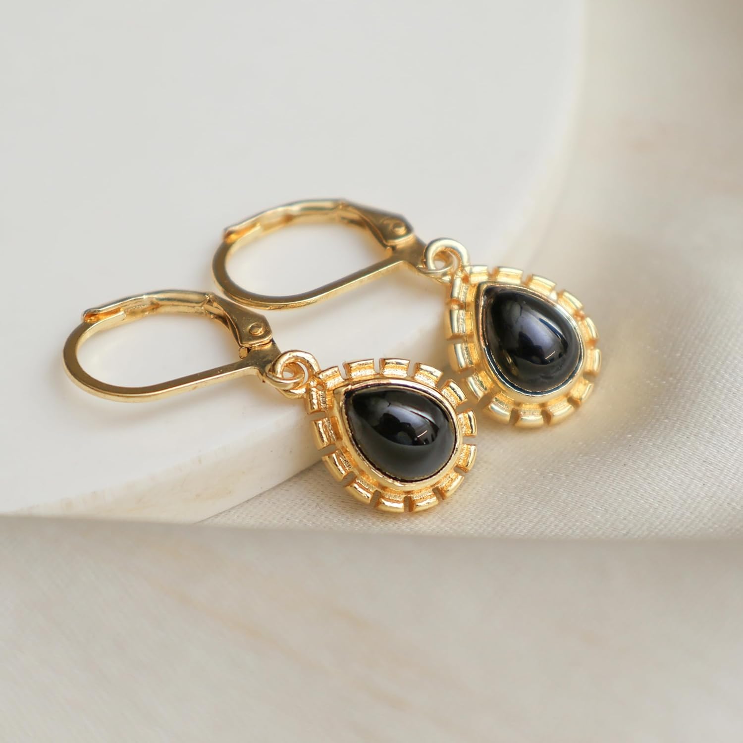 Gempires Gemstone Sunburst Drop Earrings for Women Handmade Gold-Plated Jewelry Dainty Leverback Earrings Minimalist Everyday Style Elegant Gift for Her