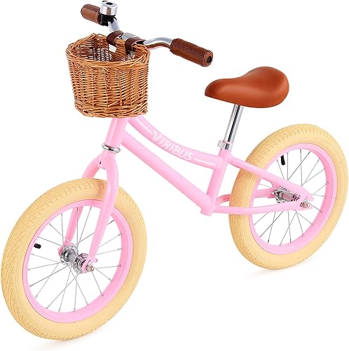 Miniatura 1 de Viribus 14 Kids Balance Bike with Basket Bell  Rubber Tires Adjustable Training Balance Bike for Big Kids Carbon Steel No Pedal Bicycle for 2 3 4 5