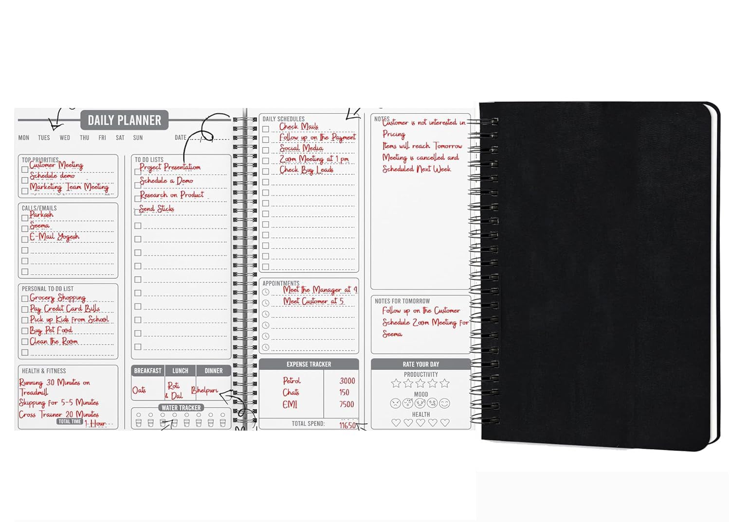 AccuPrints Soft Bound Wiro Daily Planner Organizer I A5 I Hard Cover I Plan your day | To do List Daily Planner