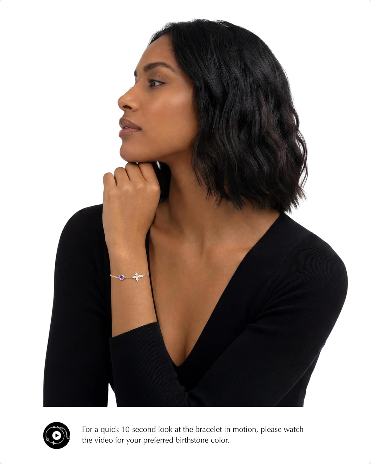 ÀIMBRACE Birthstone Bracelets for Women - Moissanite Cross Bracelet with Heart-Shaped Birthstone, 18K White Gold-Plated Solid 925 Sterling Silver with Rhodium-Plated Finish, Adjustable 16.5-22.5 cm