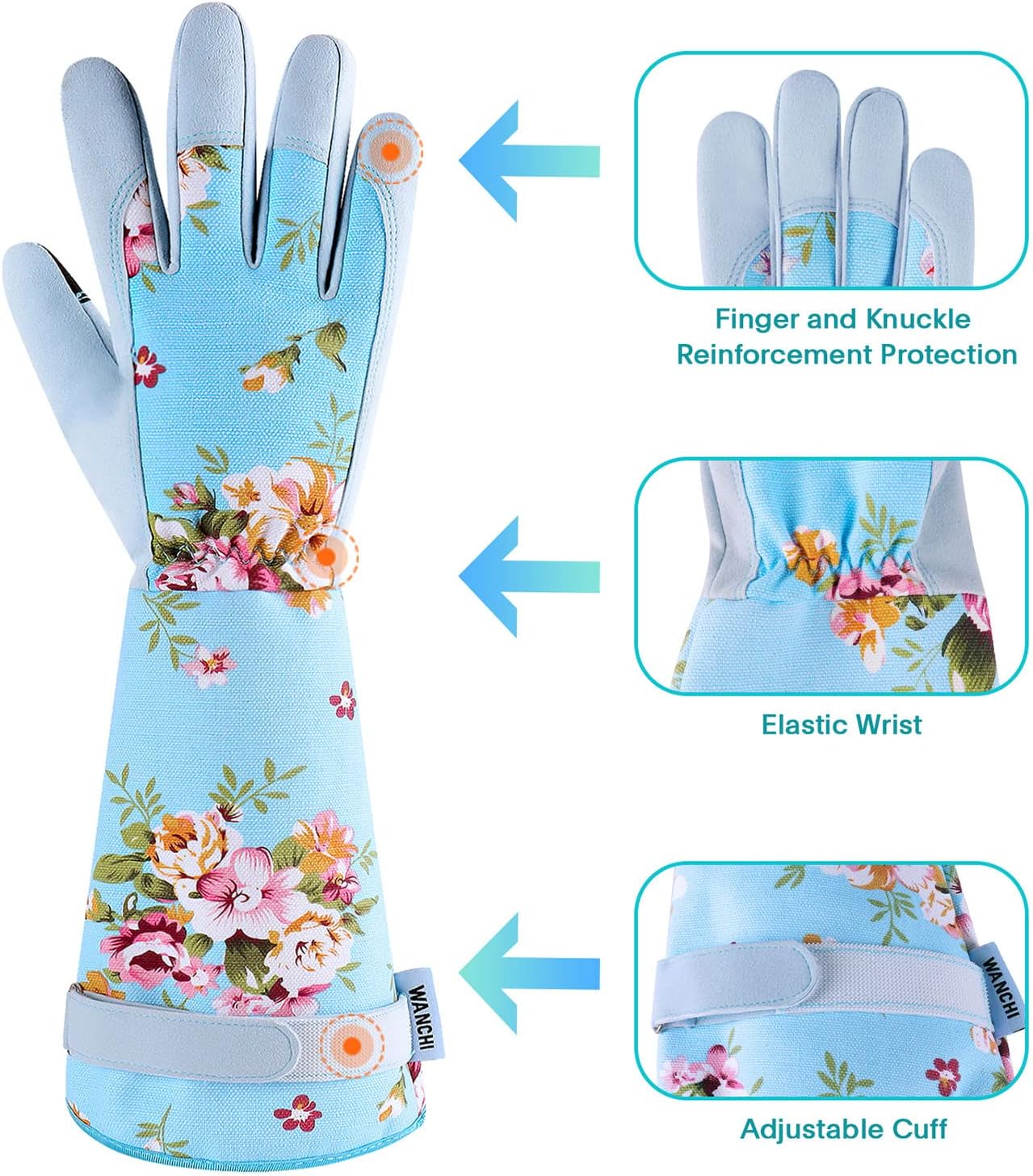 Green Long Sleeve Garden Gloves Small + Blue Long Sleeve Gardening Gloves Small