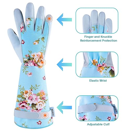 Miniatura 10 de Guantes de jardinería, duraderos y cómodos guantes largos de jardín para mujer, para trabajos de jardinería y trabajo en el patio, guantes de cuero