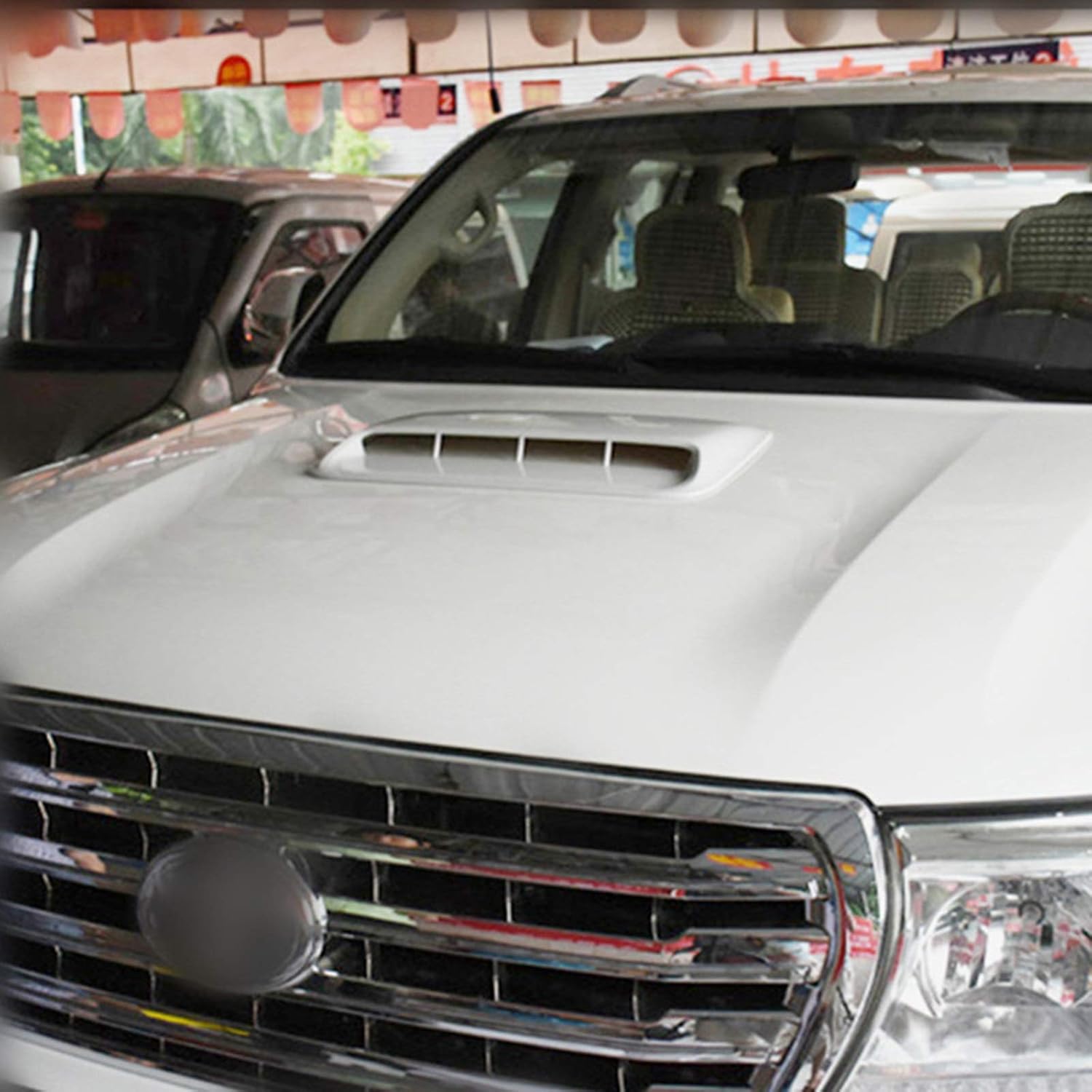 Hood Scoops White Car Hood Air Vents, Car Hood Vent Scoop Kit, Air-Conditioning Air Intake ABS Universal Accessory