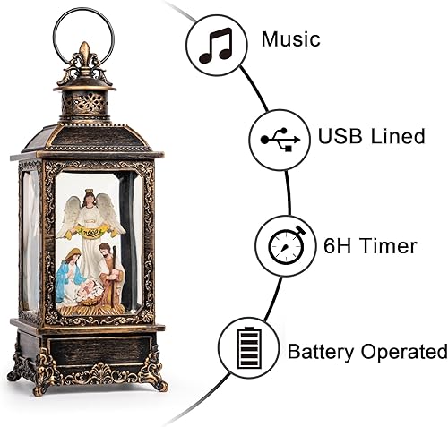 Miniatura 6 de Globo de nieve de Navidad con forma de ángel brillante y escena de pesebre con música, forro USBfunciona con pilas, linterna de agua iluminada para
