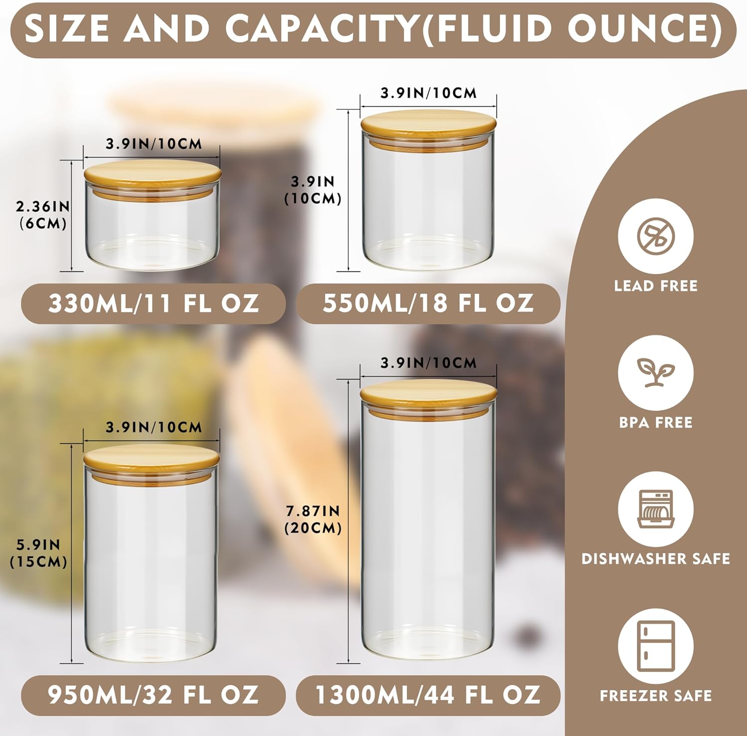 2PCS Small Glass Storage Jars with Airtight Lids,18 fl oz (550ml) Cute Clear Storage container with bamboo Lid,Glass Pantry Canister for Beans, Rice,Sugar,Cookie Coffee (N-Clear-2PCS-18FL OZ/550ML) - Image 2