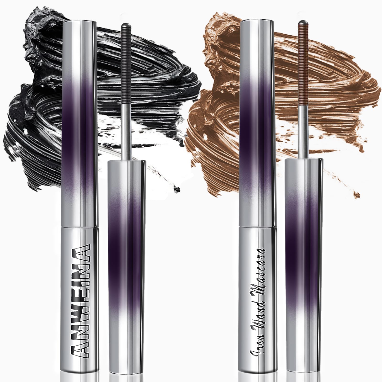 2PCS Upgrade Iron Wand Mascara, Telescopic Tubing Mascara Black Washable Upgrade Black Brown