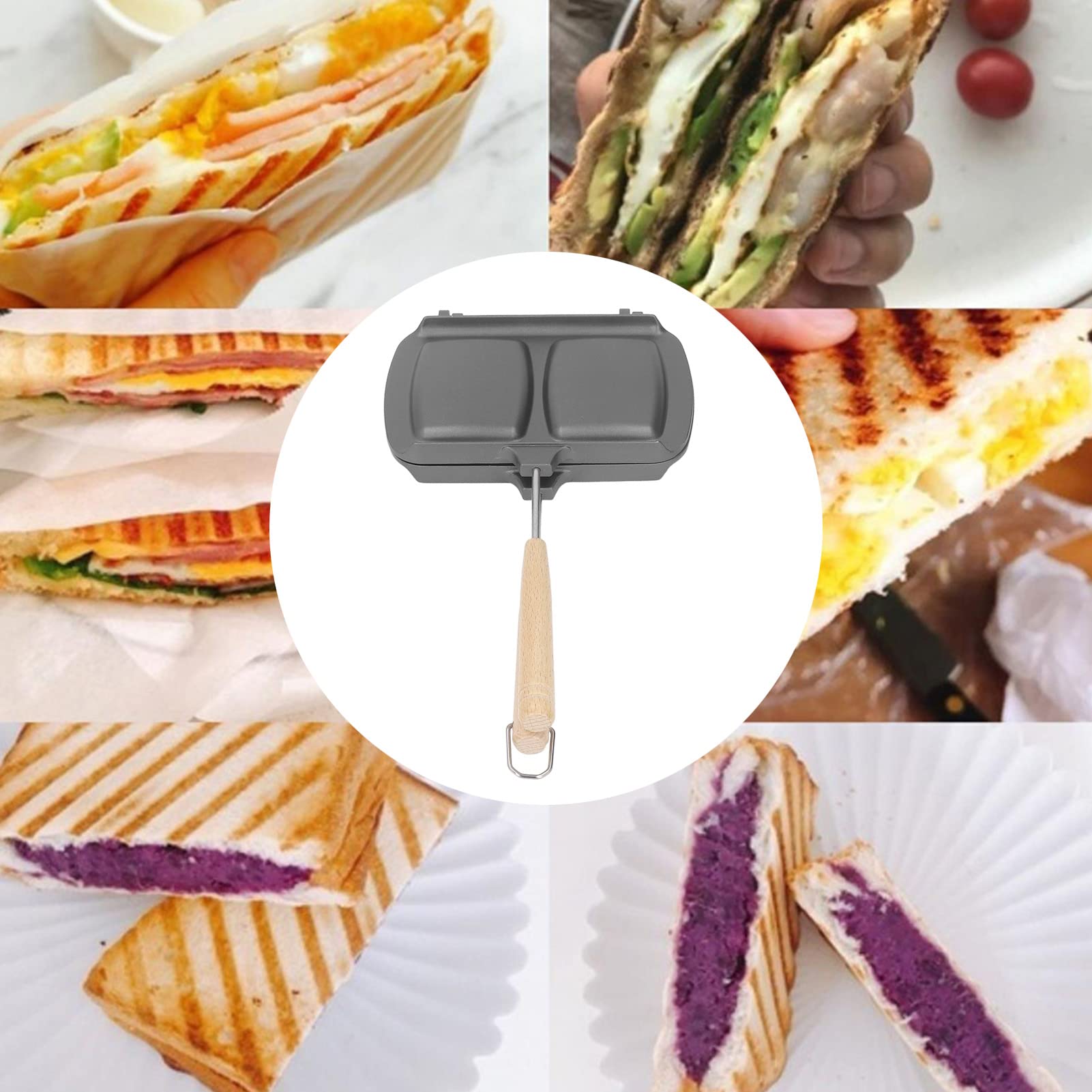 TANGLI Paninaro, Padella Antiaderente Staccabile in Lega di Alluminio A Doppia Faccia, Colazione Panini Press Grill Pan per Bistecca Uovo Formaggio, Ferro da Stiro per Il Campeggio