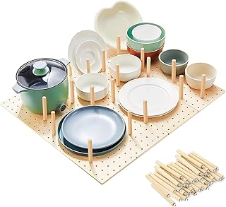Organizador de Gavetas Perfuradas, Sistema de Cavilhas de Madeira de 4 Peças com 32 Paus de Madeira, Bandeja Organizadora de Pratos Ajustável