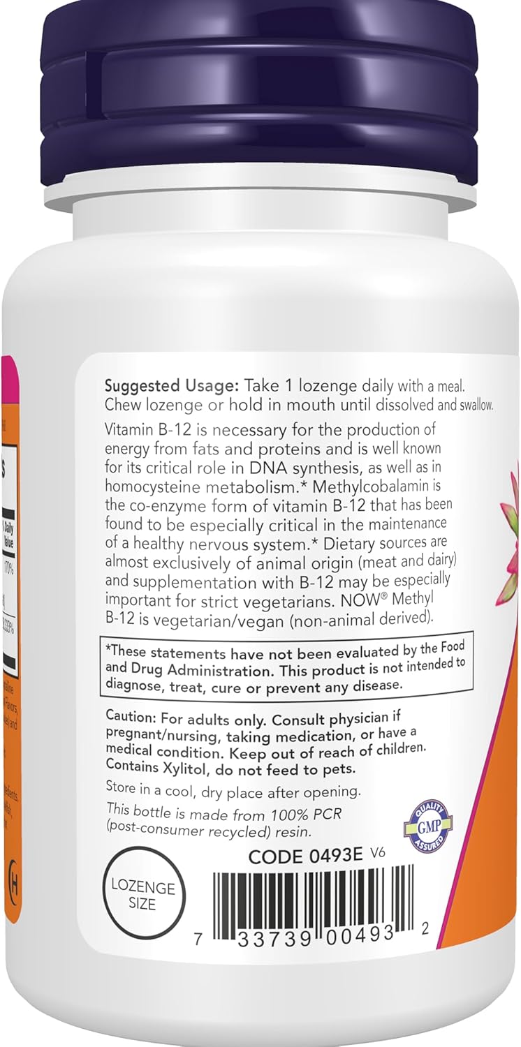 NOW Foods Supplements, Methyl B-12 (Methylcobalamin) 5,000 mcg, Nervous System Health*, 120 Lozenges