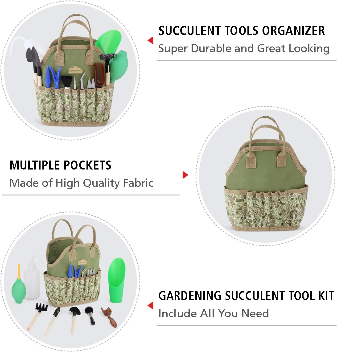 Bonsai Tools, Succulent Kit with Organizer Bag,Indoor Mini Hand Gardening Tool Set, 14 Pieces Tools for Bonsai Planter Miniature Fairy Planting Care. (Honeysuckle)