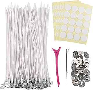120 Pcs Candle Wicks for Candle Making 8 Inches Smokeless Candle Wicks Stickers Holders Base Plastic Long Mouthed Clip Bracket Clip Candle Making Supplies Candles DIY