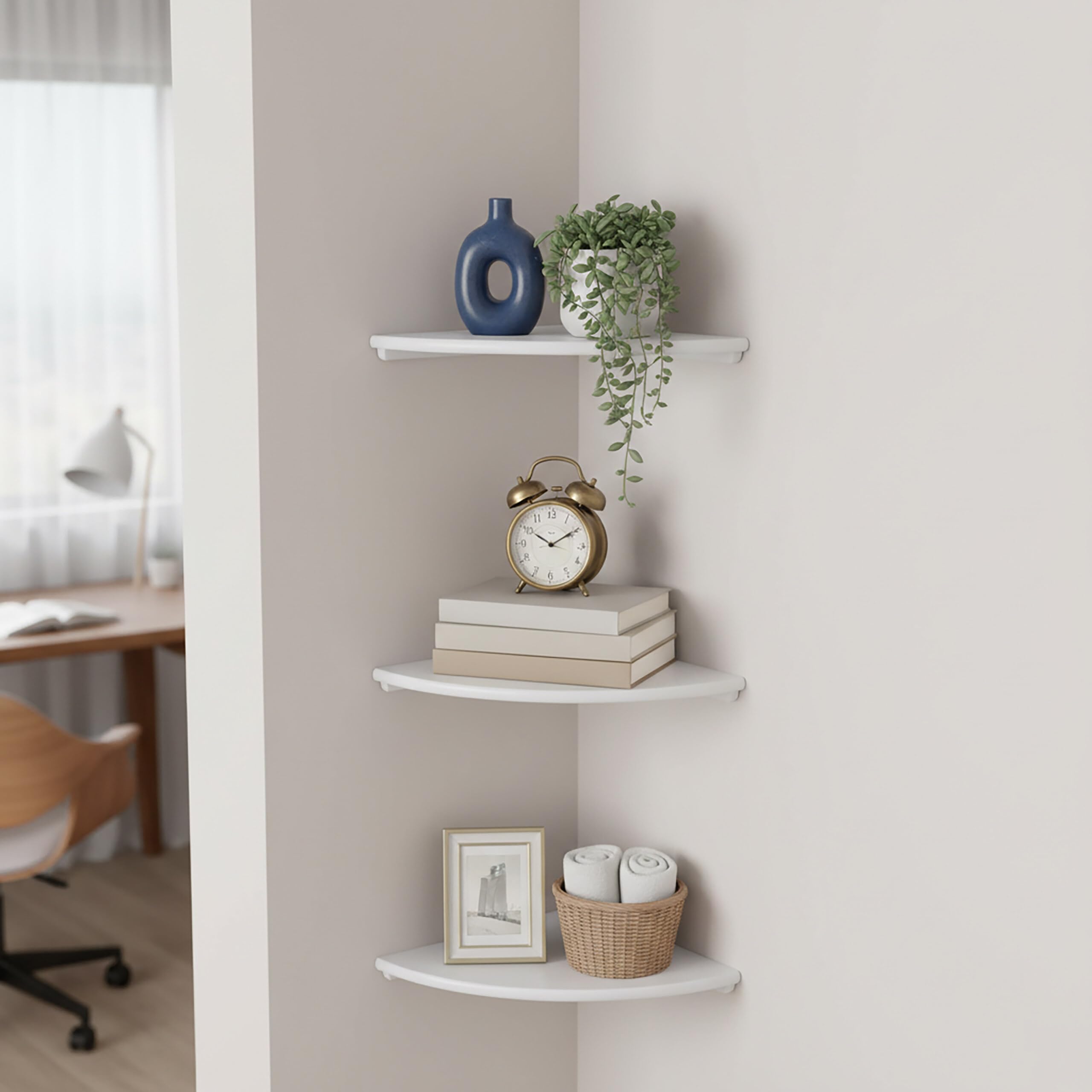 Relaxdays Étagère d'angle Murale, HxLxP 3 x 40 x 40 cm, Noyer, Blanche, Charge 5 kg, Salon, déco