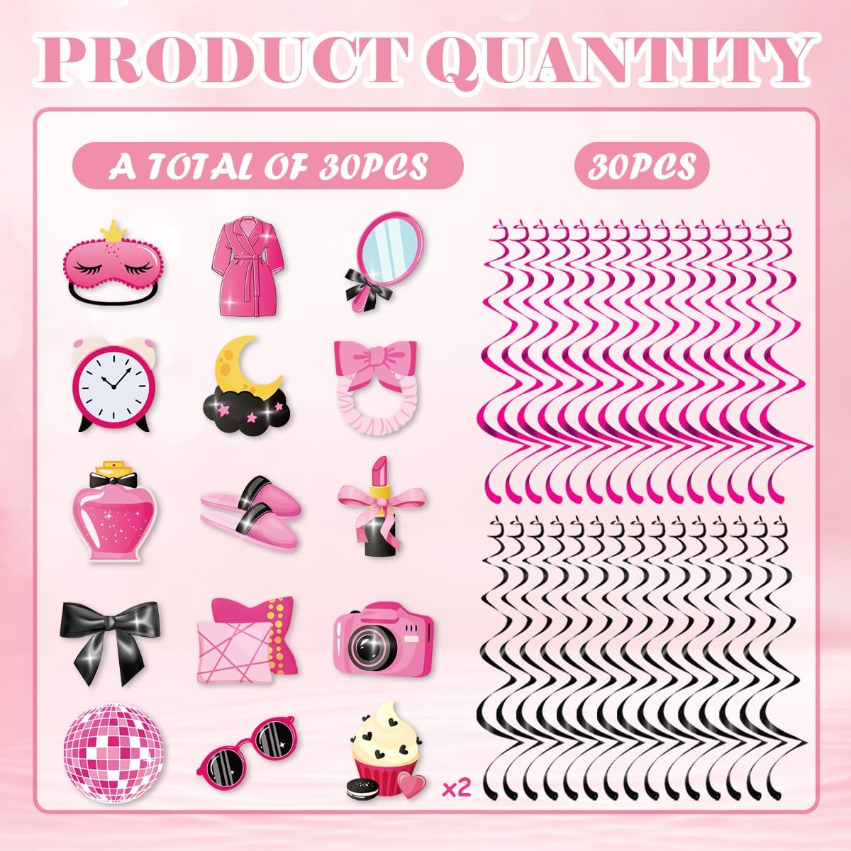 30Pcs Sleepover Party Hanging Swirls Slumber Party Decorations Sleepover Theme Party Supplies for Girls