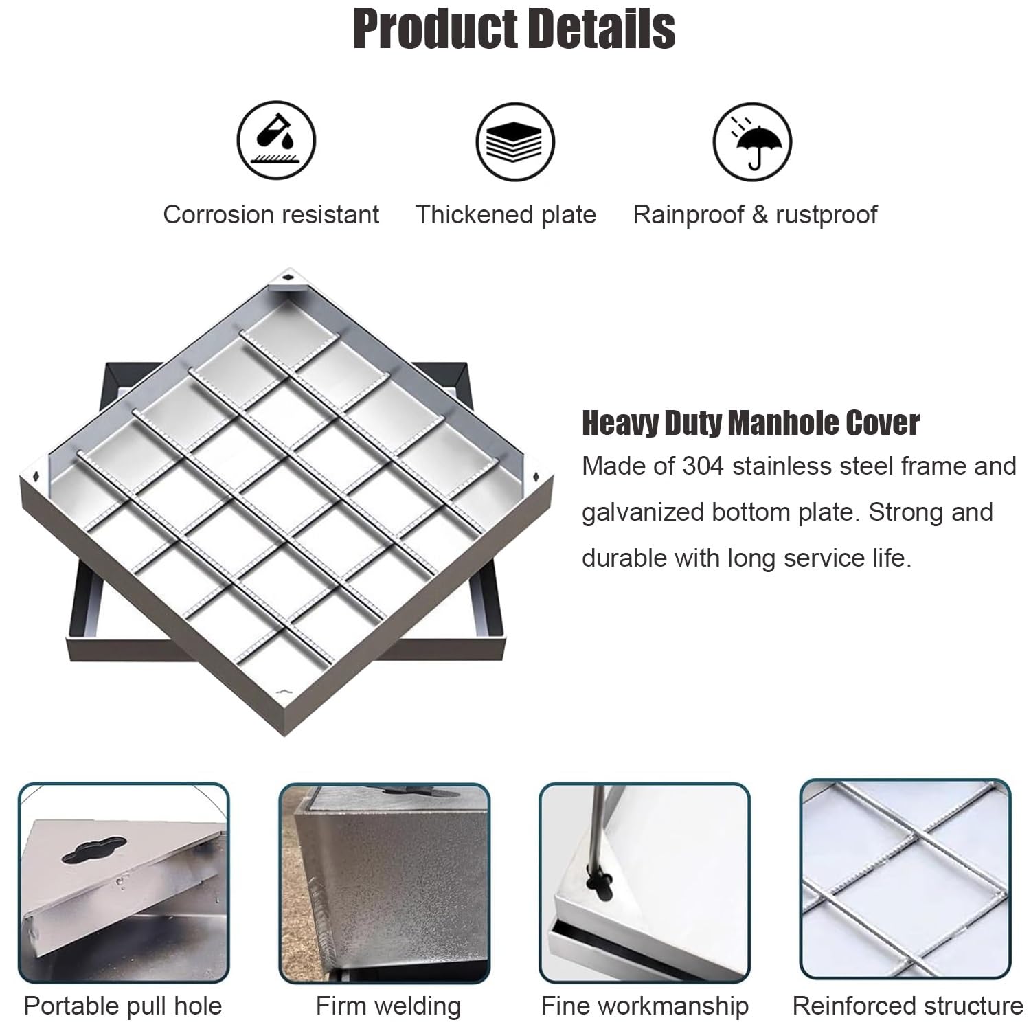 Niewidoczna pokrywa włazu z mocowaniem F, inless Steel Inspect Hatch for Septic Tan & Draina, rozmiary 30 x 30 do 90 x 90 cm, konstrukcja Sk, Heavy Du Access Soluts