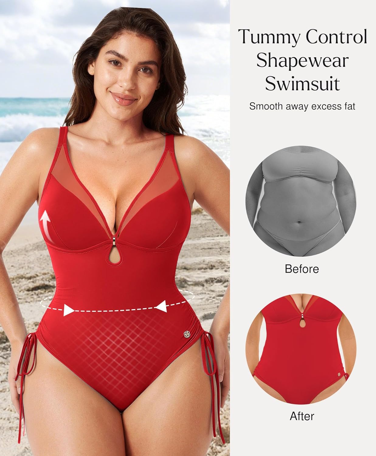 Popilush Tummy Control Swimsuits for Women - One Piece Shapewear Bathing Suit with Built-in Bra Mesh Slimming Swimsuit