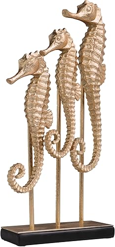 Miniatura 6 de Deco 79 Polystone - Escultura decorativa de peces tribales con detalles tallados blancos y detalles de espejo, juego de 2 figuras de acento de 14