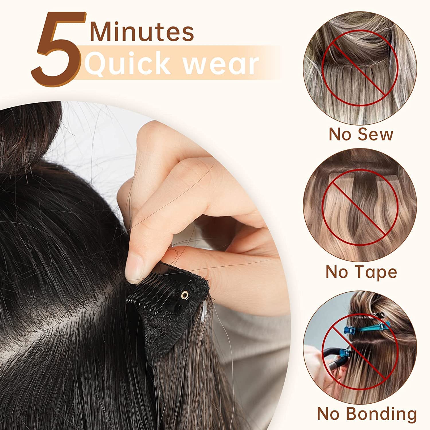 Amethyst Clip in Hair Extensions Real Human Hair for Black Women 120g 100% Unprocessed Brazilian Virgin Hair 26 Inch Natural Black Straight Remy Human Hair Extensions 8 Pcs Per Set with 18 Clips