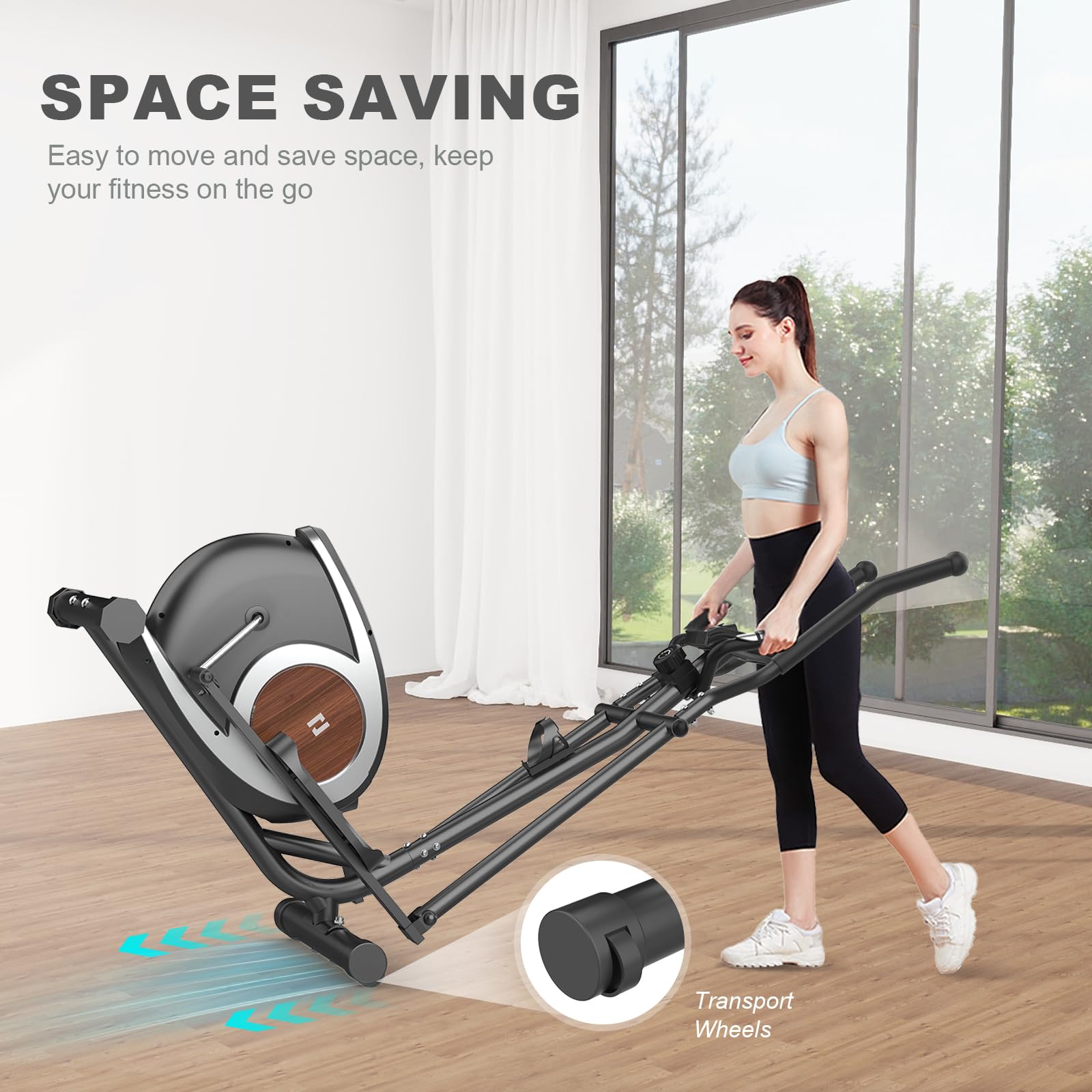 Vélo Elliptique Magnétique avec 16 Niveaux de Résistance, Appareil Elliptique Ultra-Silencieux pour la Maison, Écran LCD, Porte-Bouteille, Capacité de Charge de 120KG