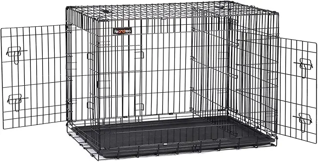 Jaula Grande para Perros Plegable con 2 Puertas y Bandeja Extraíble, 92,5x57,5x64 cm, Negro