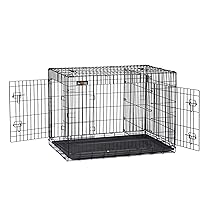 Feandrea Gabbia per Cani Pieghevole, con 2 Porte, Divisorio, Vassoio Rimovibile, 92,5 x 57,5 x 64 cm, L, Nero PPD36BK