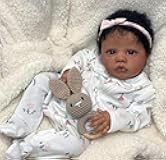 Pinky Lovely Realistic Reborn Baby Dolls Black Girls 19 inch 48 cm African Americans Soft Vinyl Silicone Lifelike Newborn Bebe Doll Rooted Hair Real Life Baby Dolls Kids Toy for Ages 3+