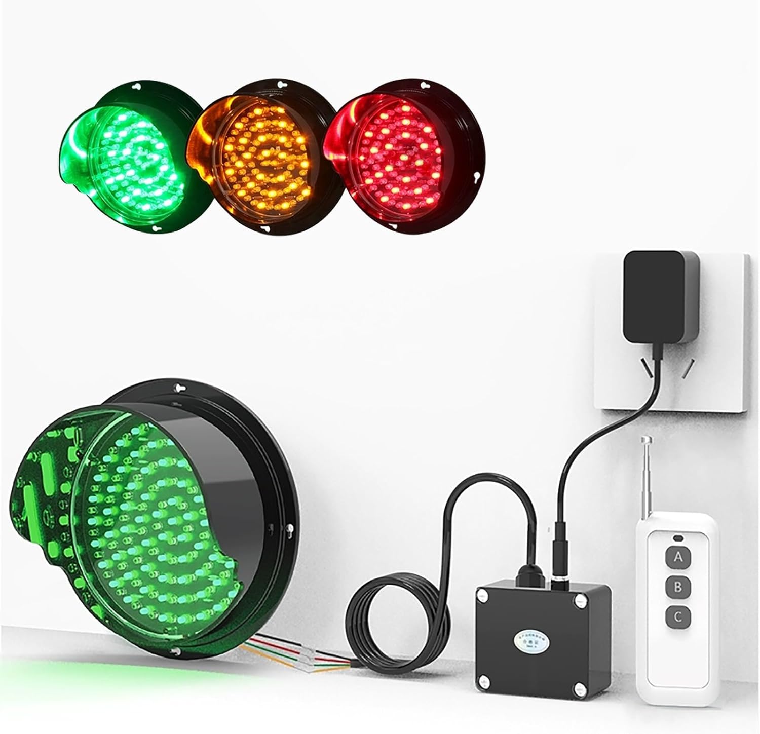 FQMYLTYN Red/Green/Yellow Traffic Signal Light, AC100-240V Industrial Loading Dock Stop and Go Light with Remote Control, for Mounting Inside and Outside, Plug & Play(125mm/5in)