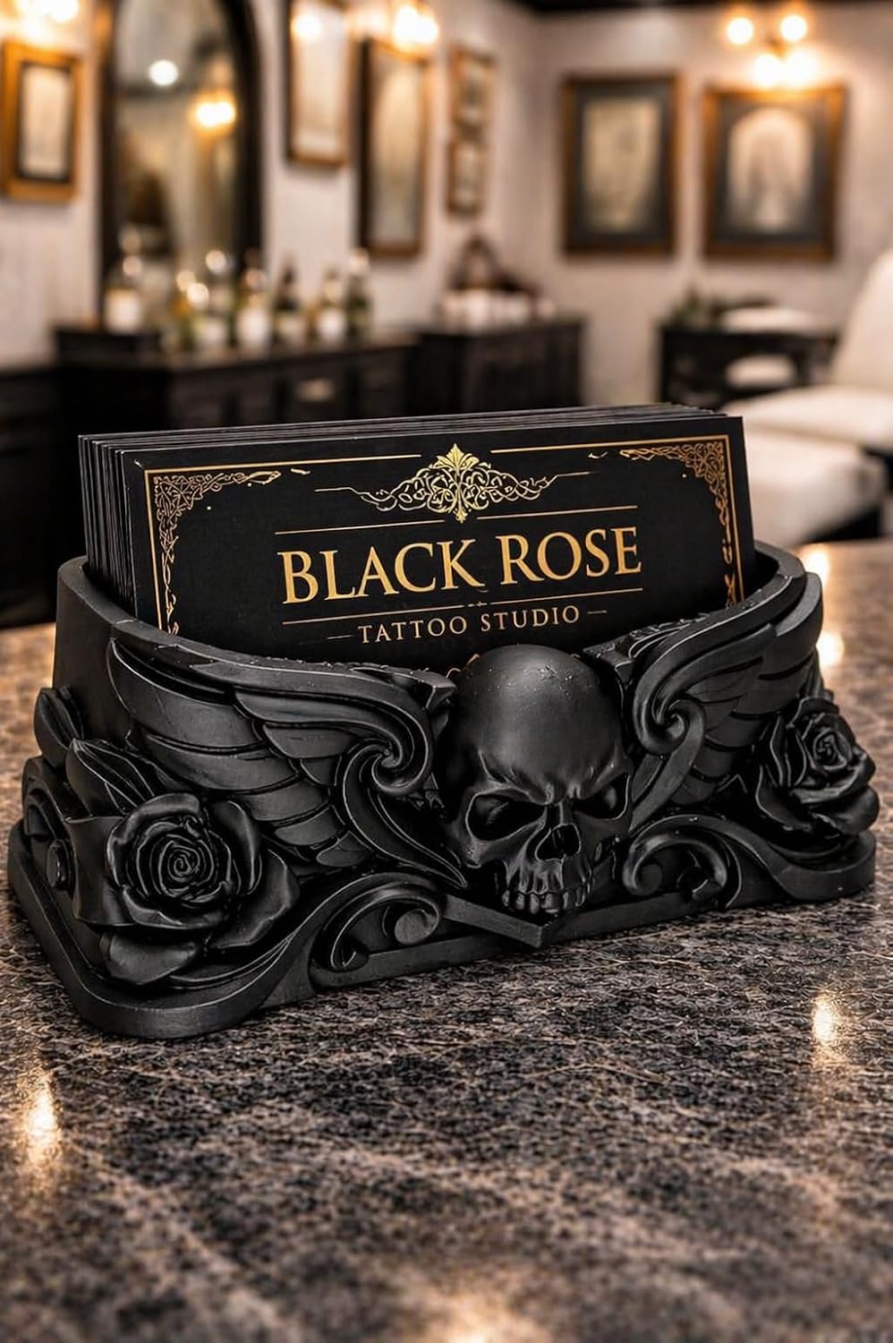 Gothic Skull Business Card Holder for Tattoo Artists – Professional Desk Card Holder & Tattoo Artist Gift image 2