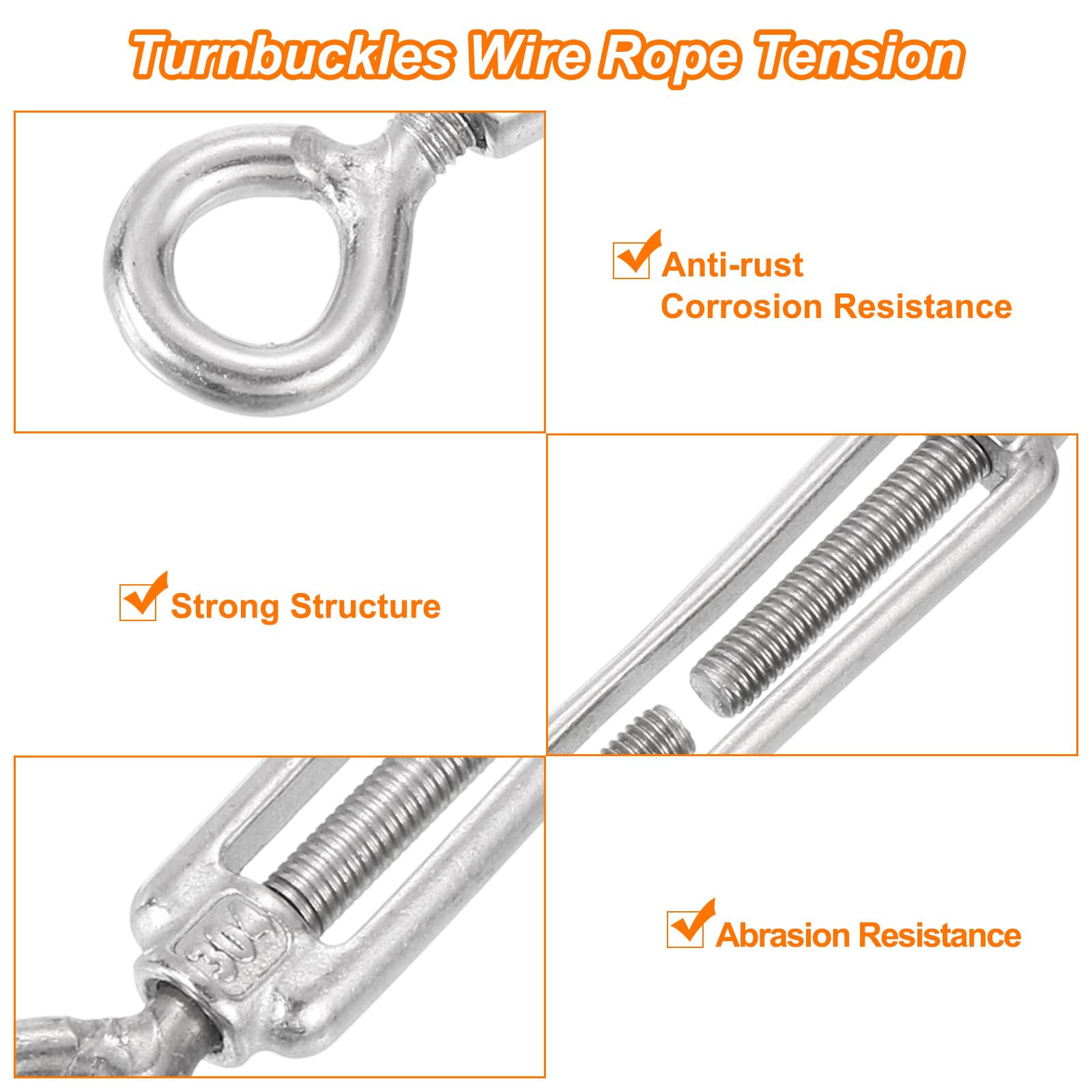 QUARKZMAN 6Pz Tenditore Fune Metallico con Occhiello e Tenditori M8, Tenditore Cavo Regolabile con Tenditore in Acciaio Inossidabile 304 Navigazione Ombreggiante, Stendibiancheria