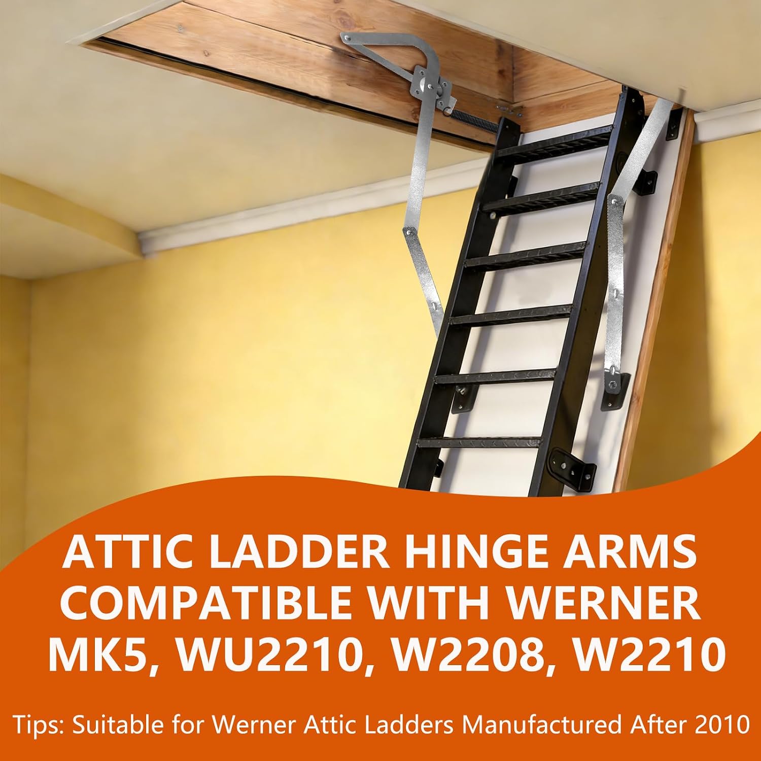 55-2 Attic Ladder Hinge Arms with Springs, Compatible with Werner Mk5, WU2210, W2208, W2210, Heavy Duty Thick Galvanized Material Suitable for Werner Attic Ladders Manufactured After 2010 (Spring55-2)