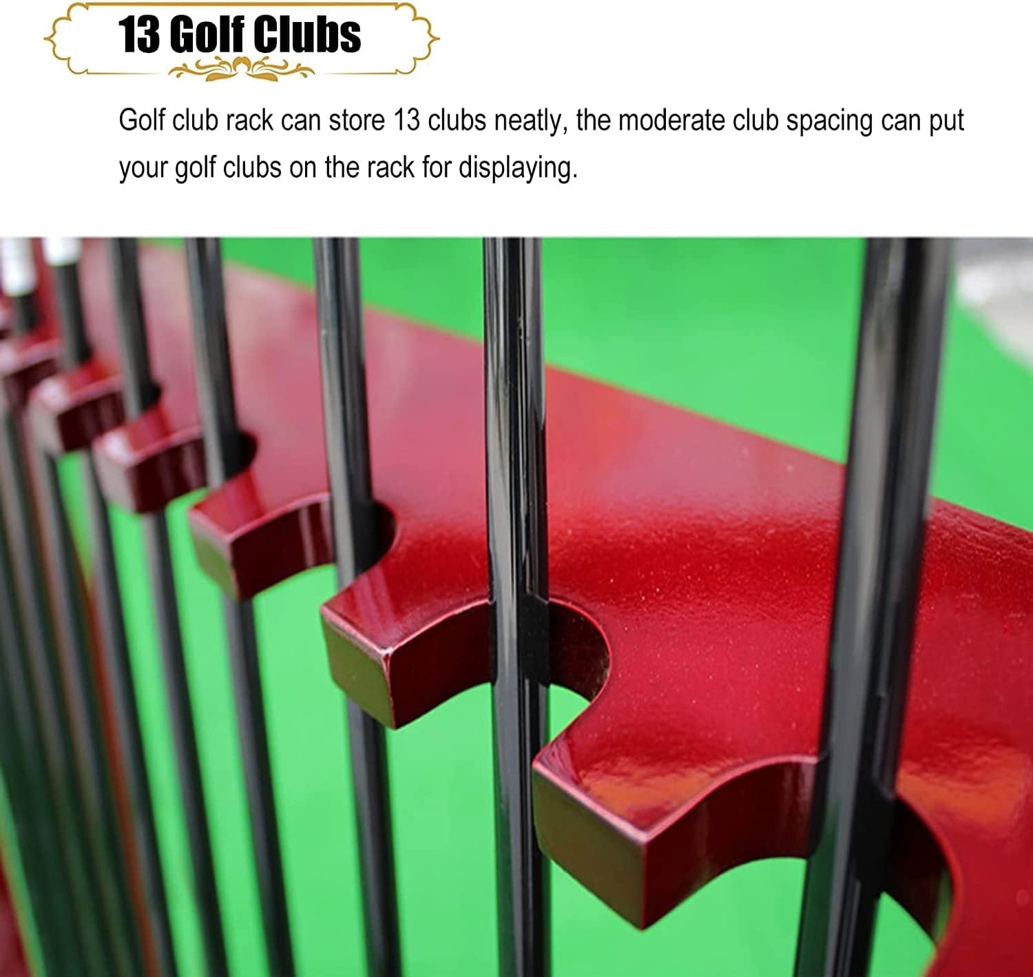 Wooden 13-Hole Golf Club Organizers Stand Rack with Lawn Mat, Golf Club Display Stand Equipment Storage Rack for Driving Range