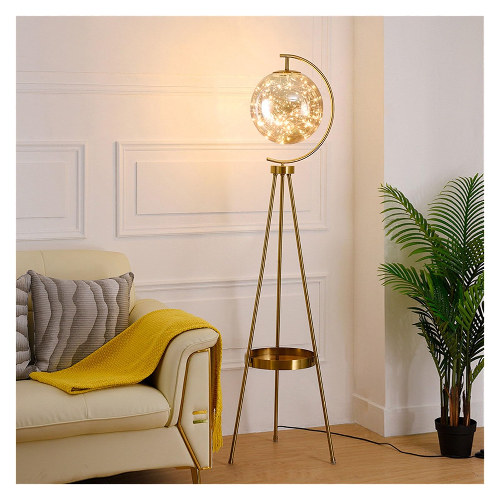 LJHFG63KUYT Standing Lamps Modern Bedside Lamp with Table, Floor for Office Cafe Den Living Room Bedroom, Foot Switch and Brass/Gold Finish Decorate(Gold)