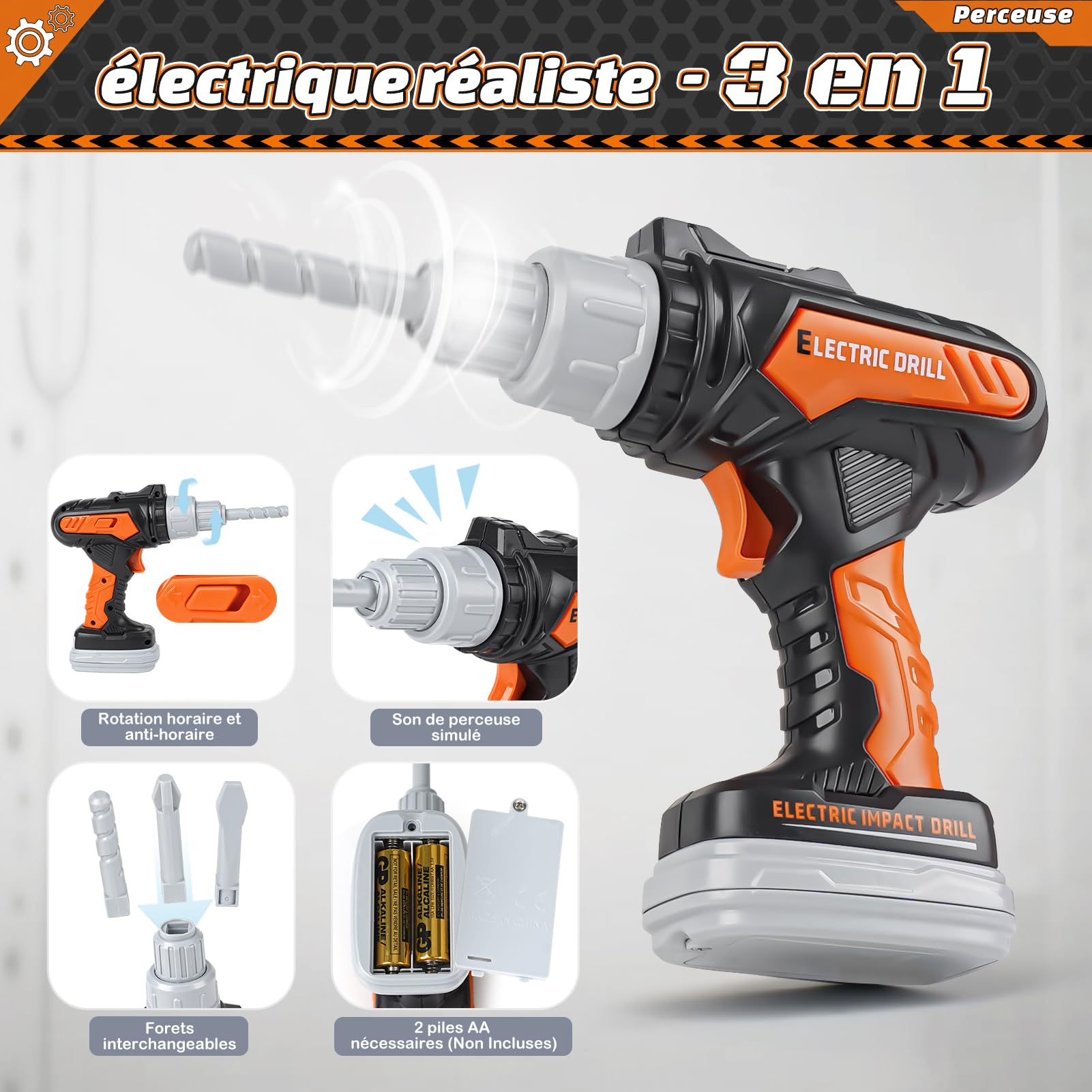 Vanplay Boîte à Outils Enfant Modèle Luxe Enfant, Jouet Cadeau Jeunes Enfants de 3, 4, 5 Ans avec Perceuse électrique, Tronçonneuse, Meuleuse d'angle, Scie Circulaire, Sac de Rangement