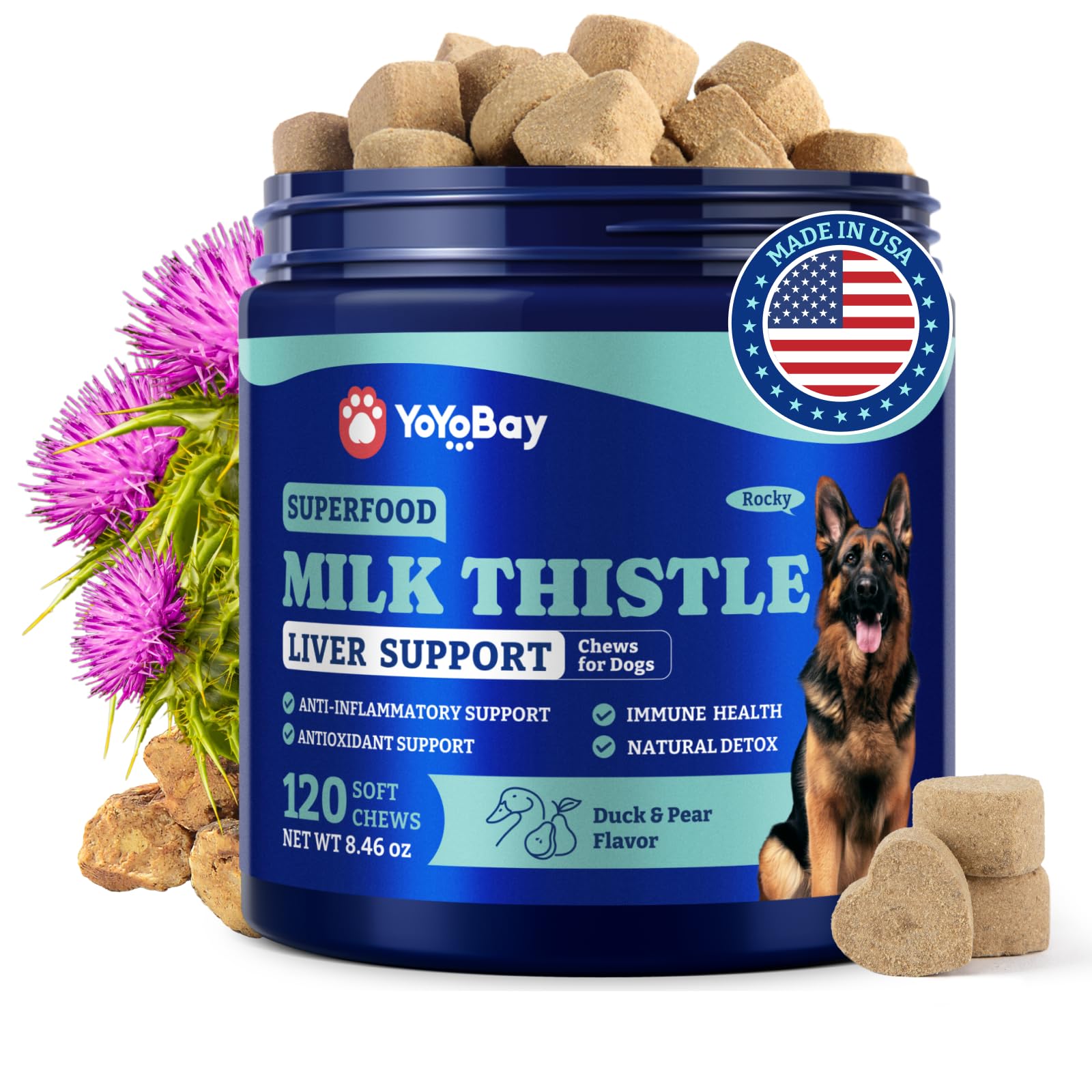 YoYoBay Milk Thistle Liver Support Chews for Dogs – Soft Chews with NAC, Curcumin, Choline & Dandelion – Supports Liver Function, Antioxidant Defense