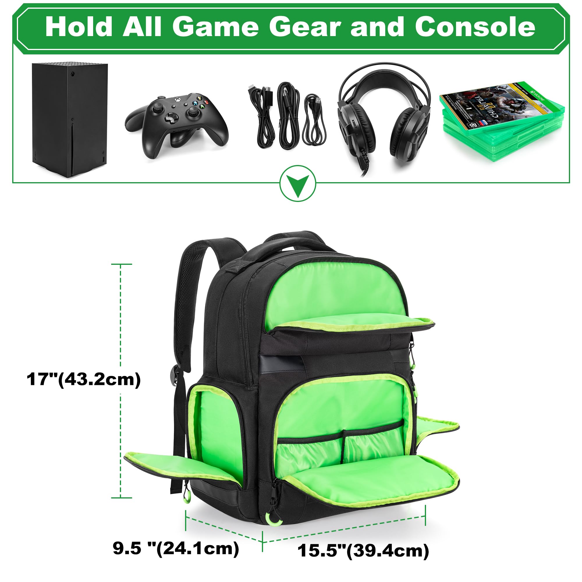 PGmoon Zaino Compatibile con La Console Xbox Series X/S, Custodia da Viaggio con Vano Portaoggetti Separato per Console, Cuffie, Controller, Tasche Multiple per Accessori da Gioco (Design Brevettato)