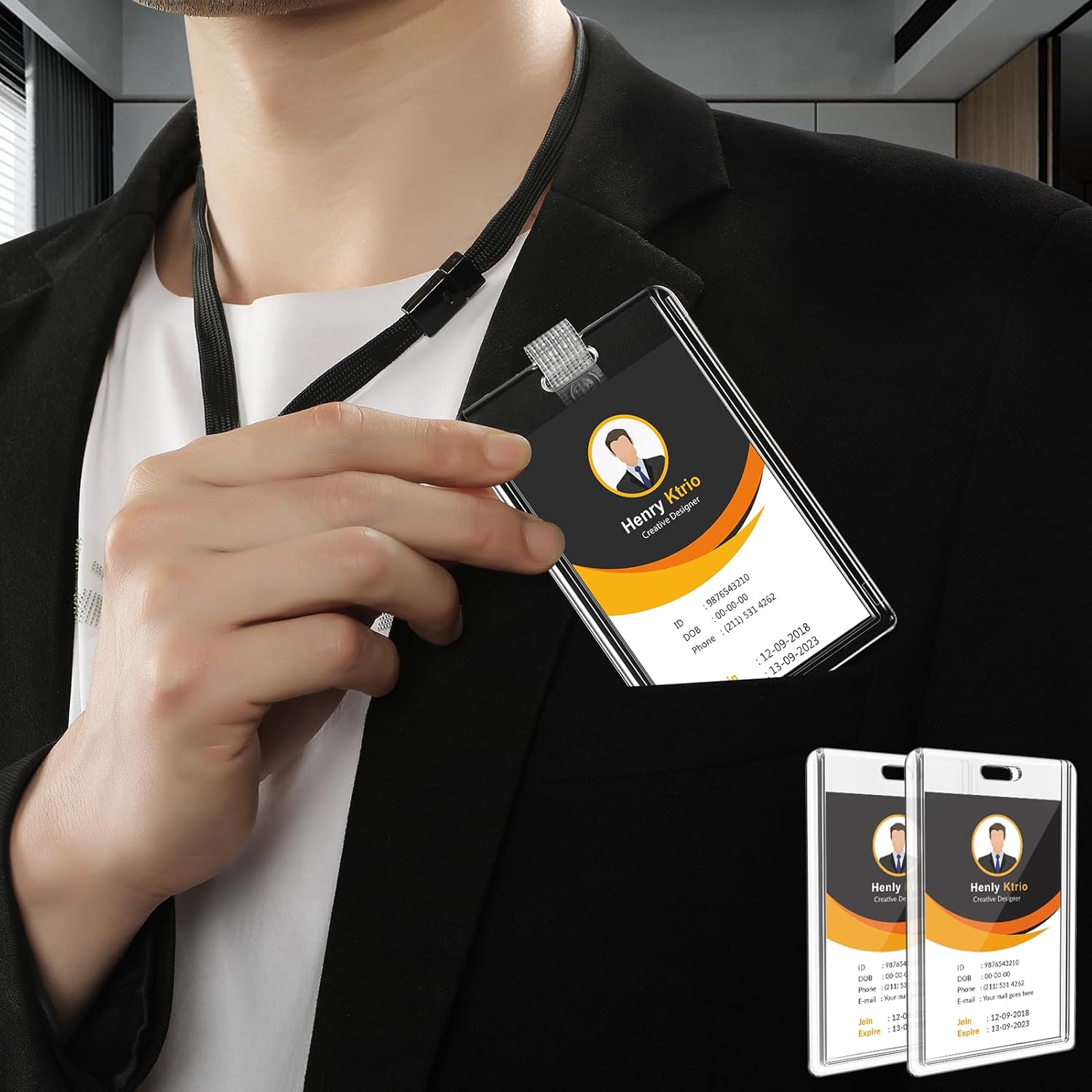 2 Pack Heavy Duty 2Card Badge Holder, Clear Acrylic ID